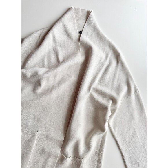 EILEEN FISHER Bone Ivory Silk Cotton Interlock Knit Long Cardigan, Size S - Picture 7 of 16